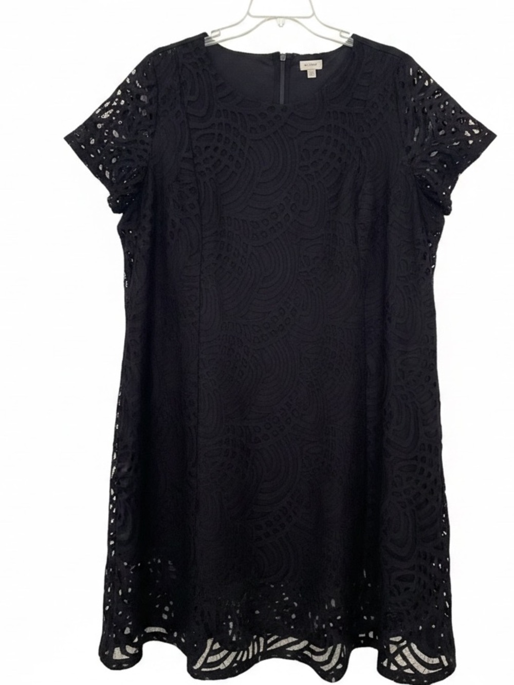 Black Lace V-Neck Dress with asymmetrical bottom and lace sleeves. 4X, 26/28W